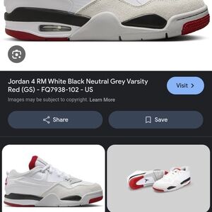 Jordan 4 RM White Black Neutral Grey Varsity Red Sneakers